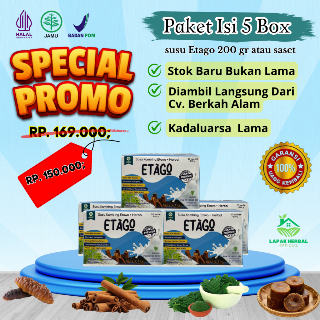 

ETAGO Paket 5 box Susu Etawa+Herbal Dengan Gula Aren. Membantu Mengurangi Keluhan Tulang & Sendi