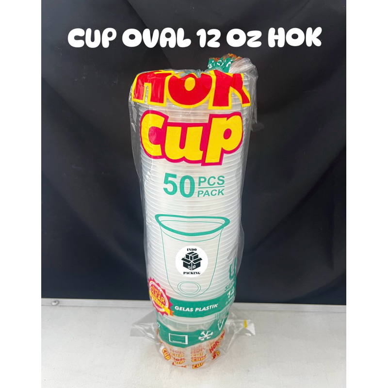 (isi 50) Cup Oval 12 Oz 350ml Hok / Gelas Plastik / Gelas Es Kopi / Cup Murah / Sablon Cup