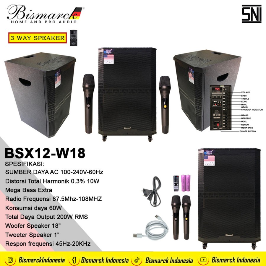 Speaker Aktif Portable BISMARCK BSX-12W18 Bluetooth