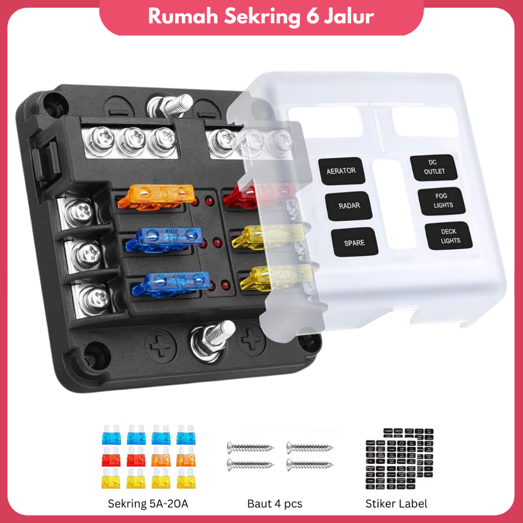 Rumah Sekring Fuse Box Holder Sekring 6 Slot Sekring LED Indikator Jalur Listrik Motor Mobil Truk