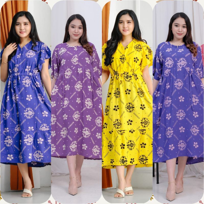Daster Wanita Remaja Dewasa Rayon motif bunga Dress tali satu tali samping Resleting Busui