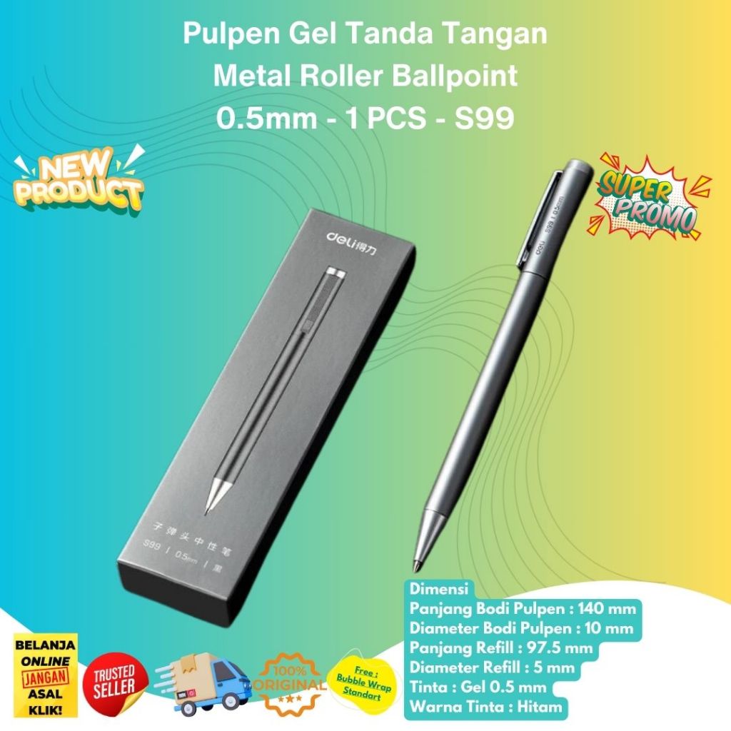 

Pulpen Pen Gel Tanda Tangan Metal Roller Ballpoint 0.5mm 1 pcs S99 Ringan