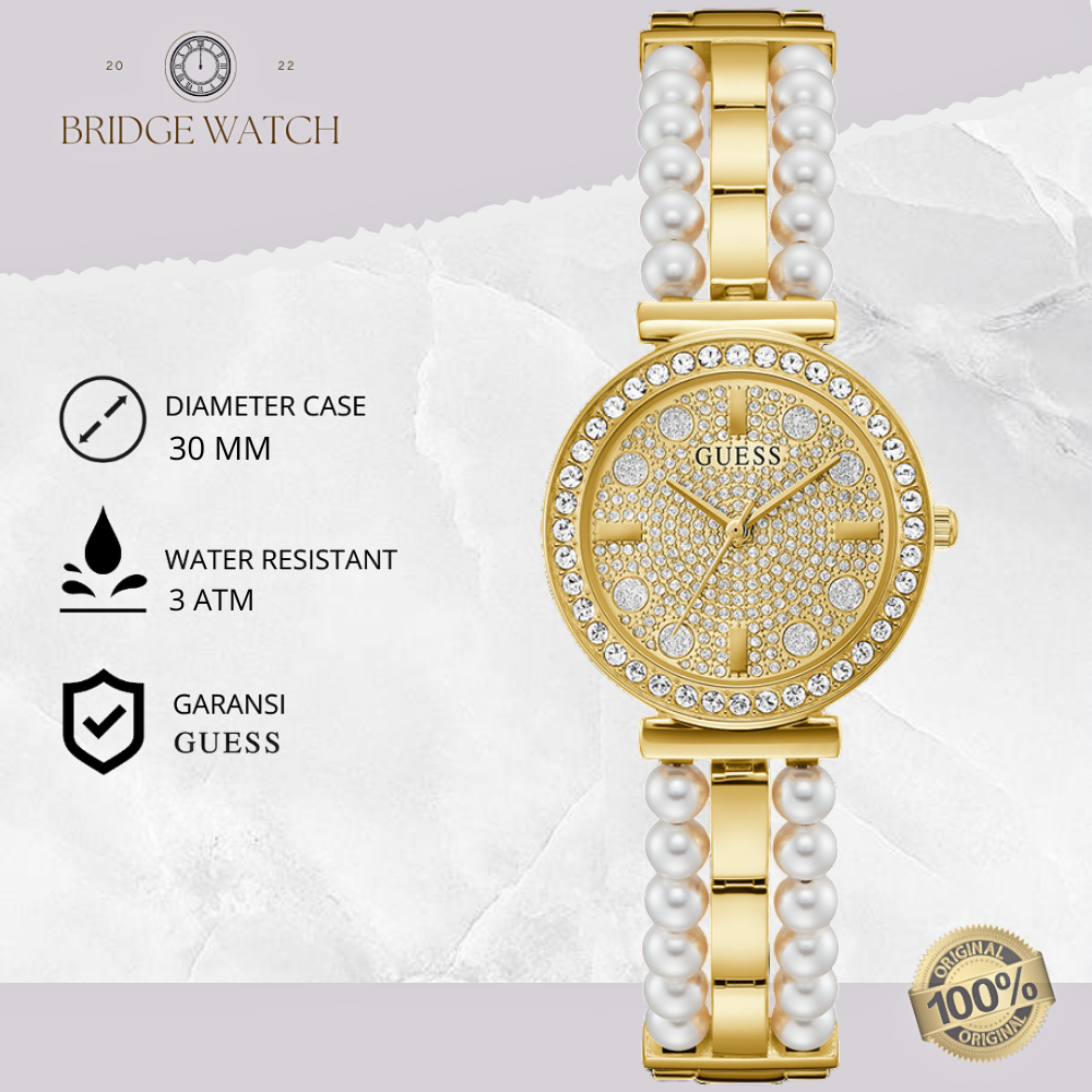 Jam Tangan Wanita Guess GW0531L2 Gala Sunray Gold Dial Stainless Steel Strap Rantai Mewah Elegant Or
