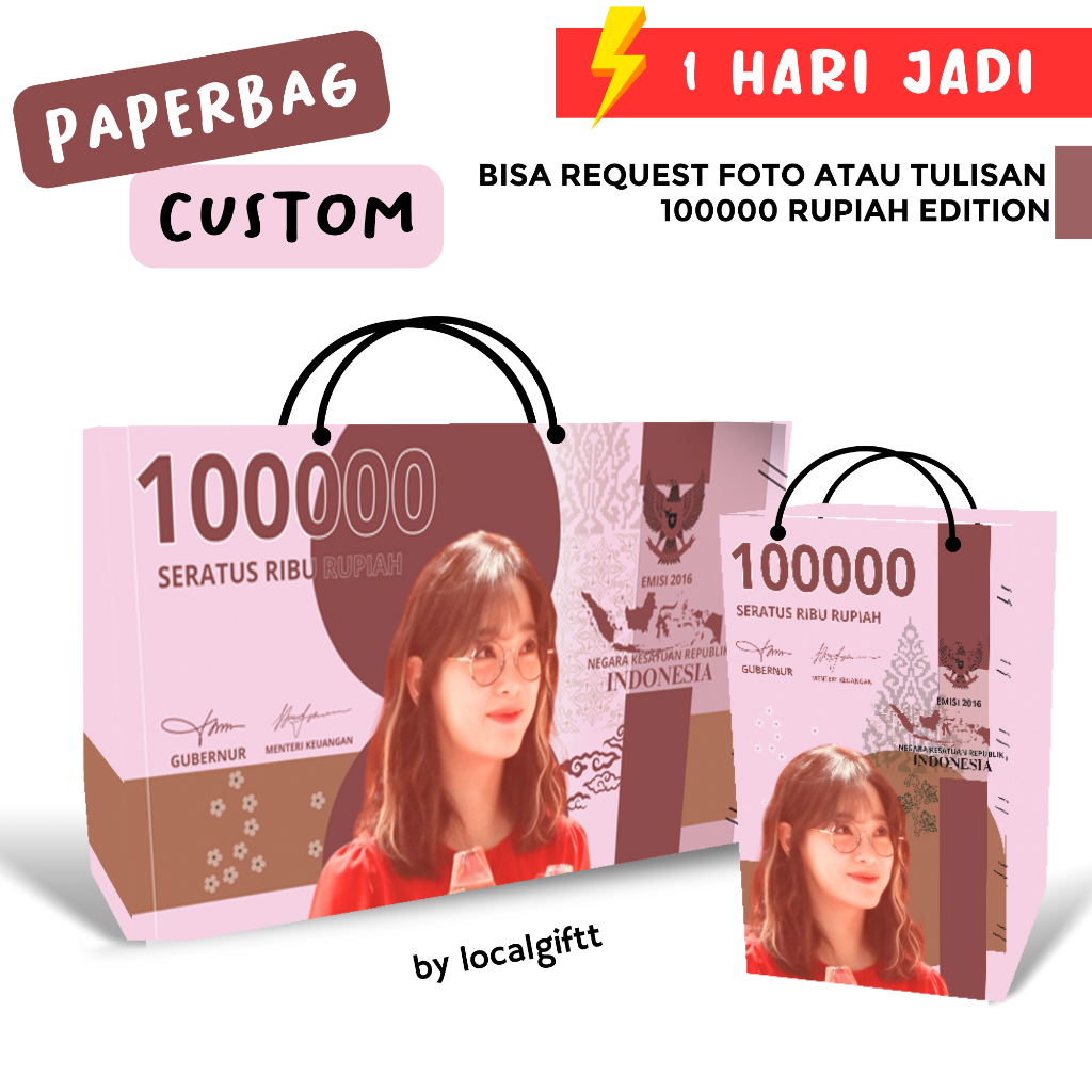 

Paperbag Custom 100000 Edition | Bisa request foto dan tulisan | Paperbag custom | Paperbag lucu | Paperbag Foto | Tas Custom