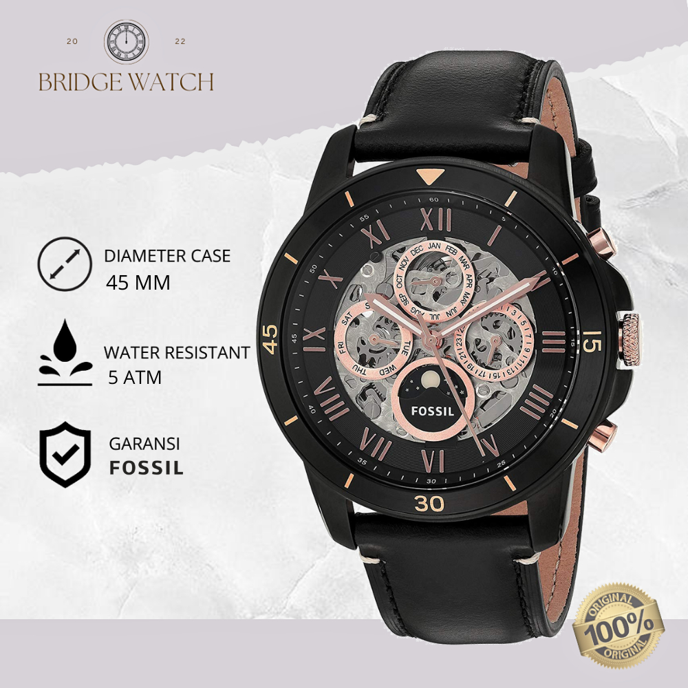 Jam Tangan Fossil Townsman Automatic Pria Analog Kulit Black Sporty Casual Original ME3138