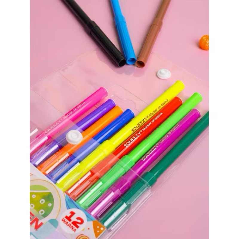 

Color Pen SQUEEZY SP-SQ0312 12 COLORS WASHABLE SQUEEZY Pulpen Pena Warna Color Pen SQUEEZY