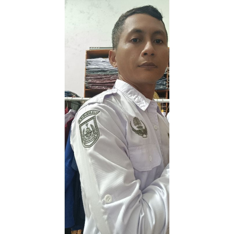 Baju pdh putih pria wanita lengan panjang bordir timbul