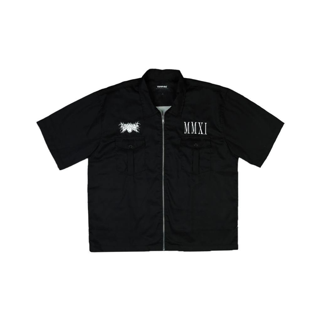 Boxy Workshirt Streetwear Vampire Kingdom White On Black
