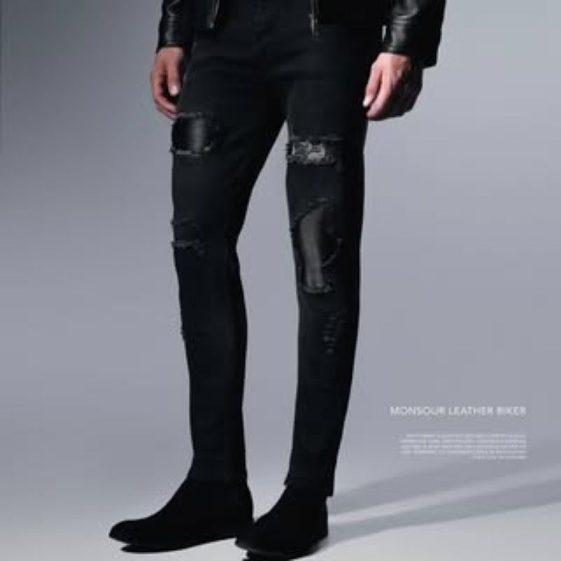 Uprise Mansour Leather Biker Jeans
