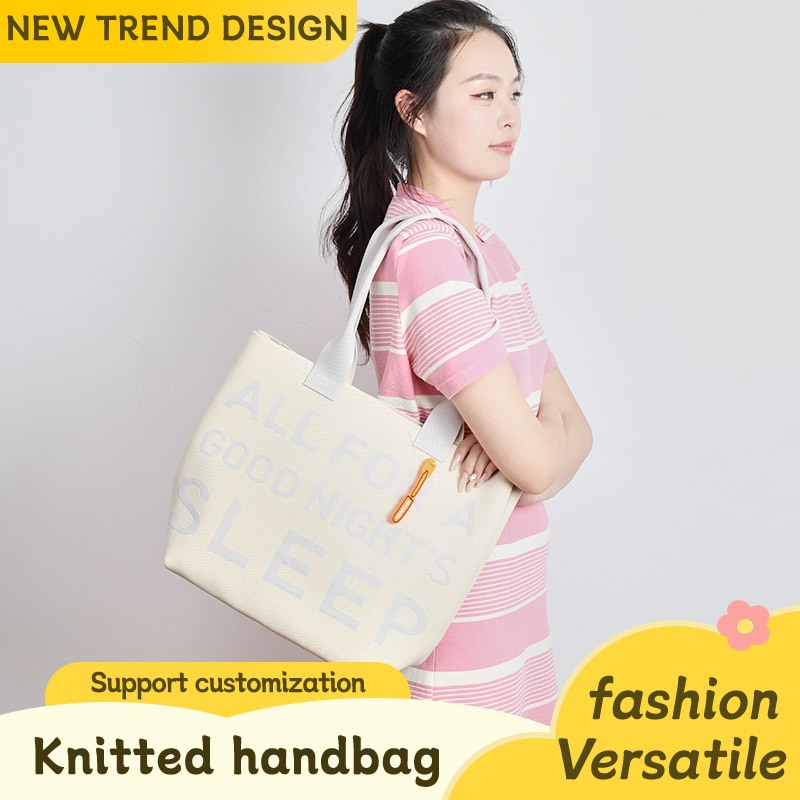Knitted Tote Bag Jumbo Premium Tas Rajut Wanita Hand Bag Kerja Kuliah MOTIF TULISAN - T210