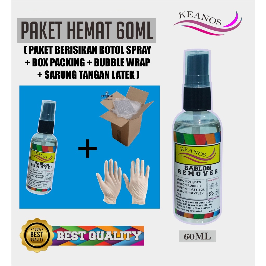 

( PAKET HEMAT 60ML ) KEY REMOVER / CAIRAN PEMBERSIH SABLON / CAIRAN PENGHAPUS SABLON / CLEANER PENGHAPUS SABLON / CAIRAN PENGHAPUS SABLON DTF REMOVER / RUBBER REMOVER / PLASTISOL REMOVER / POLYFLEX REMOVER /DSB