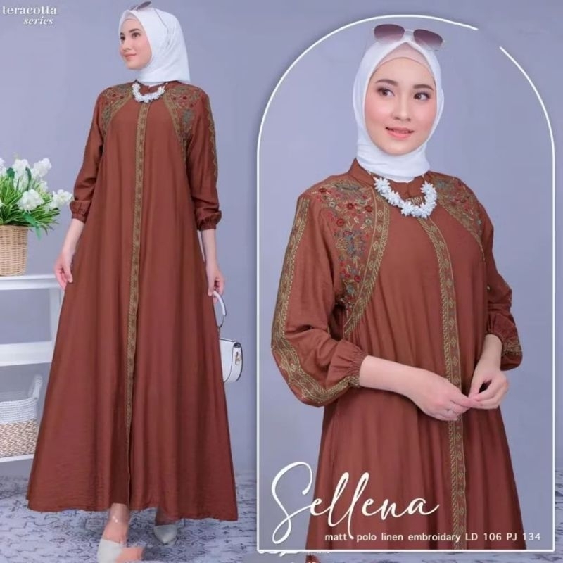 Sellena - gamis dress elegan jumbo busui bordir bunga M L XL XXL baju outfit lebaran seragaman warna