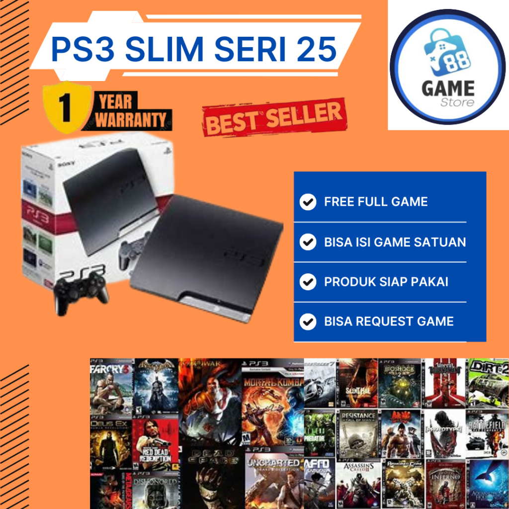PLAYSTATION 3 | PS3 SLIM SERI 25 | SERI 25  | GARANSI 1 TAHUN | 320GB| 500GB | 1TB | FULL GAME