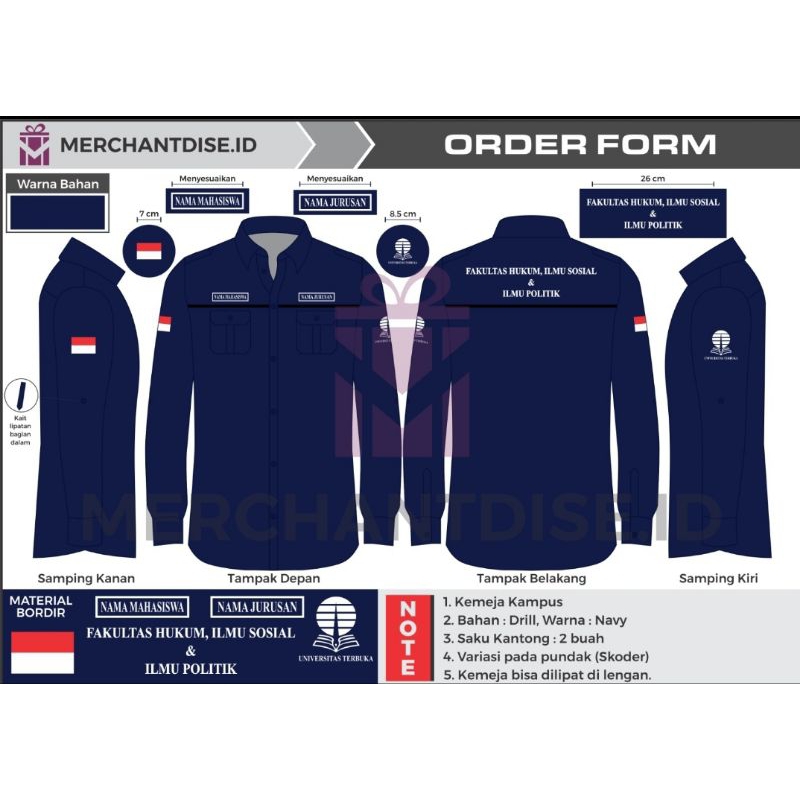 Kemeja PDH FAKULTAS Universitas terbuka( Bordir Punggung Sesuai Nama Fakultas )