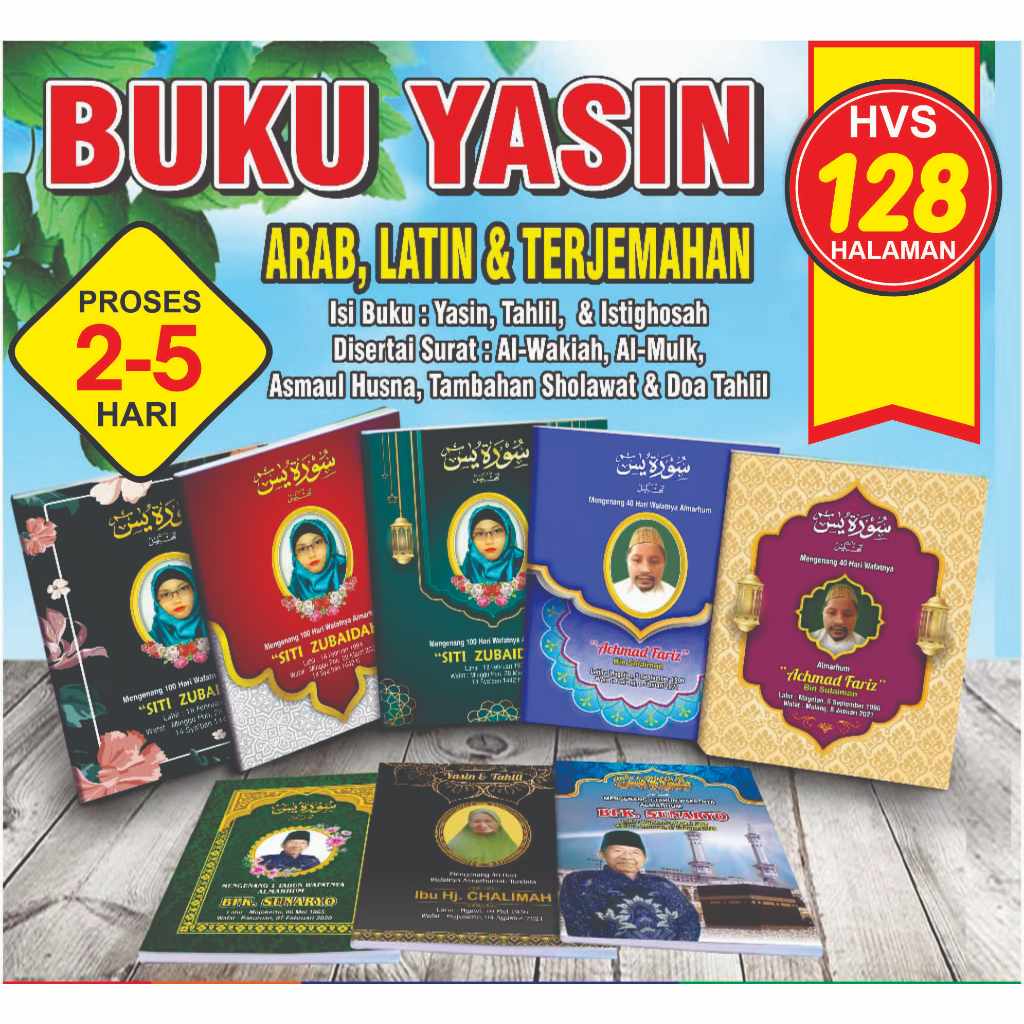 Yasin & Tahlil Custom free foto 112 halaman yasin 40 hari & 100 harian latin & terjemahan