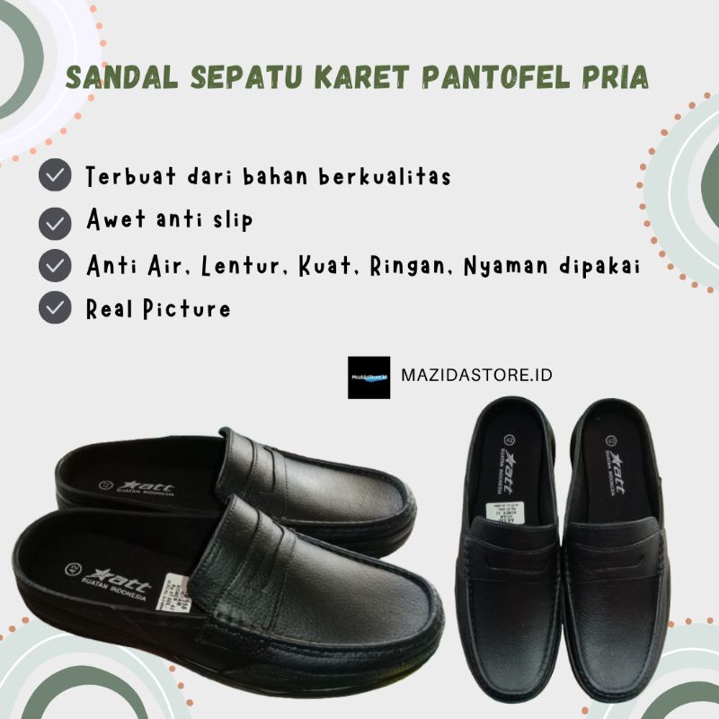 Sandal Sepatu Selop Karet Pria ATT AB 550 , Sepatu pantofel Karet Hitam, Trendy, Tahan Air, Sandal T