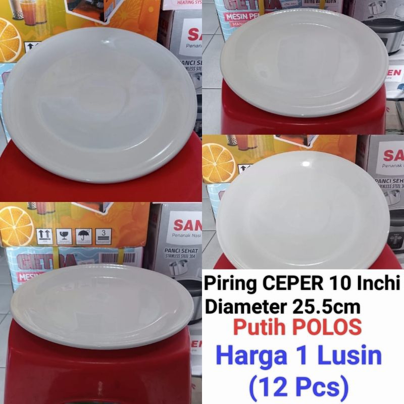piring makanan keramik piring prasmanan CEPER putih POLOS ukuran 10 inci Harga untuk 1 Lusin (12 Pcs