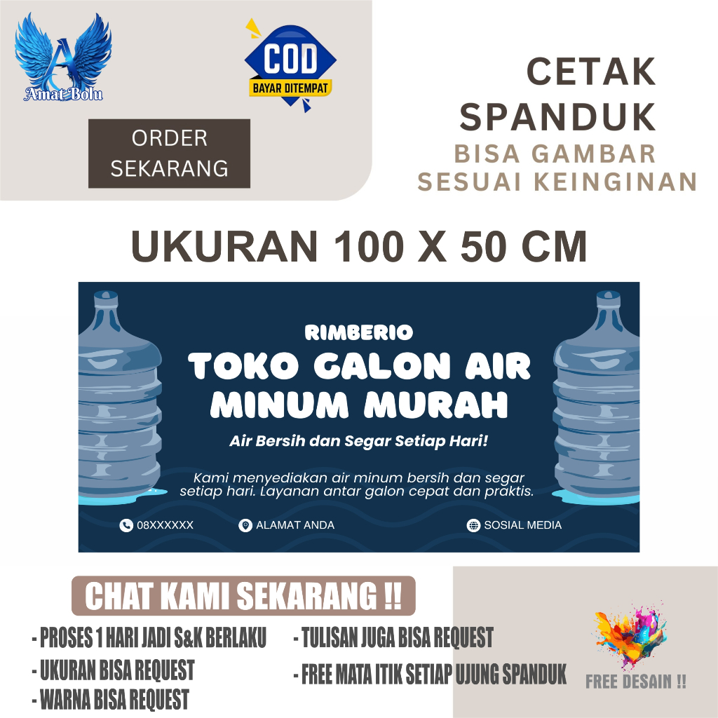 Cetak Spanduk Banner Toko Galon & Air Minum Costom Desain