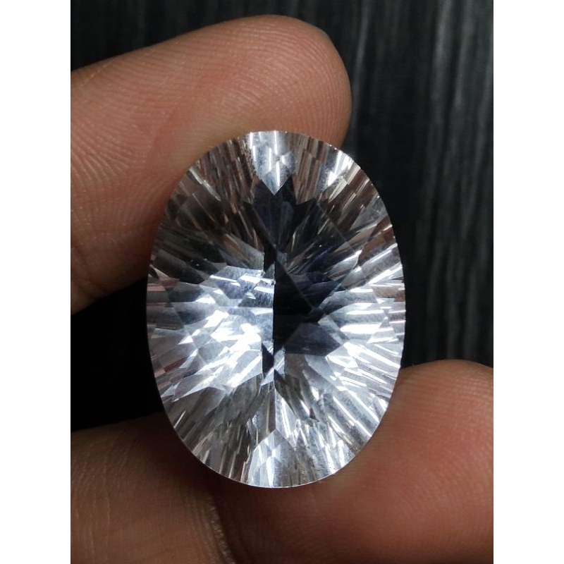 Natural Kinyang Air 25 x 18 x 11 mm 28.4 Ct Kecubung Rock Crystal Quartz Asli Oval Checkerboard Mill