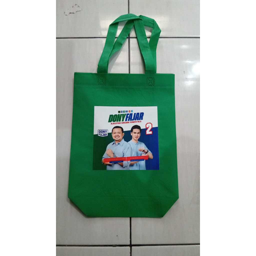 

Totebag Godiebag Custom sablon Spunbond / Goodie Bag warna desain full colour