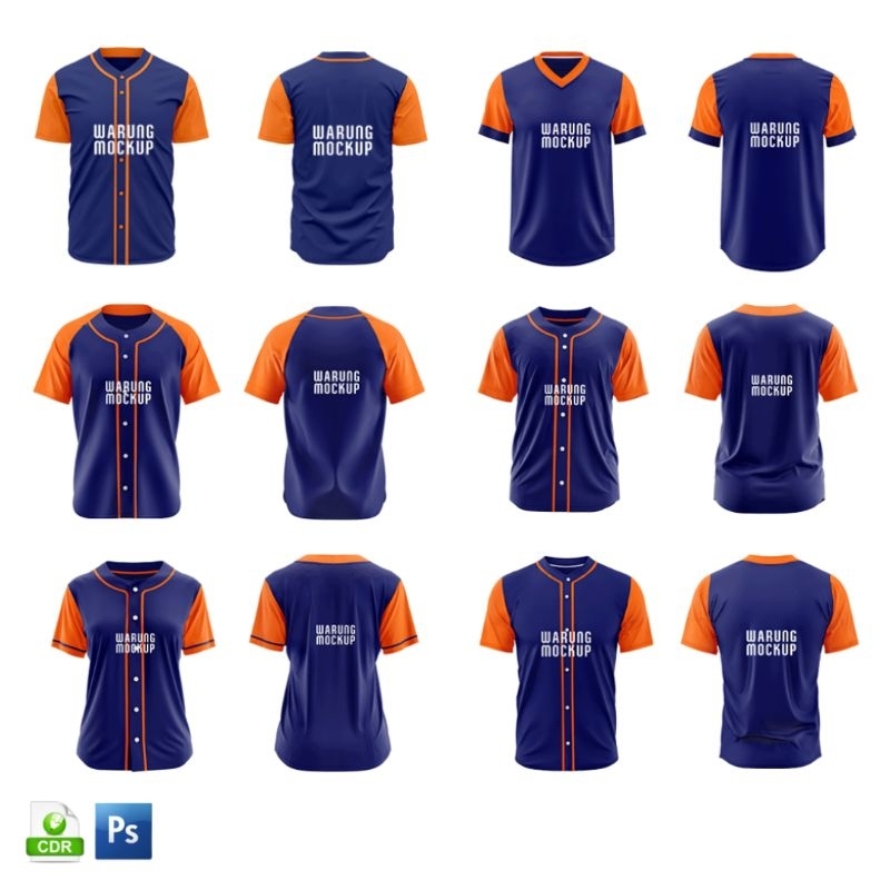 MOCKUP JERSEY BASEBALL - COREL DRAW / PSD PHOTPSHOP - SMART EDITABLE 100%