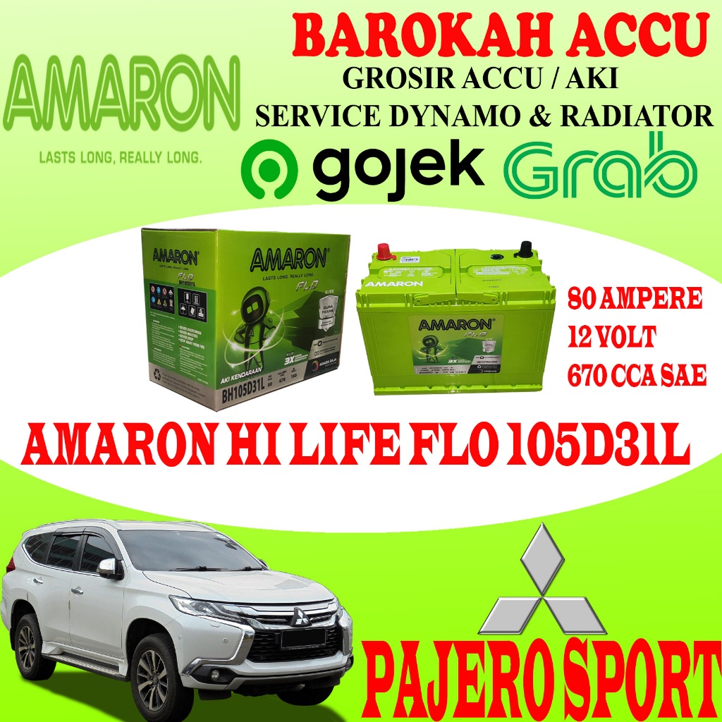 AKI MOBIL MITSUBISHI PAJERO SPORT AMARON HI LIFE FLO 105D31L , 80 AH