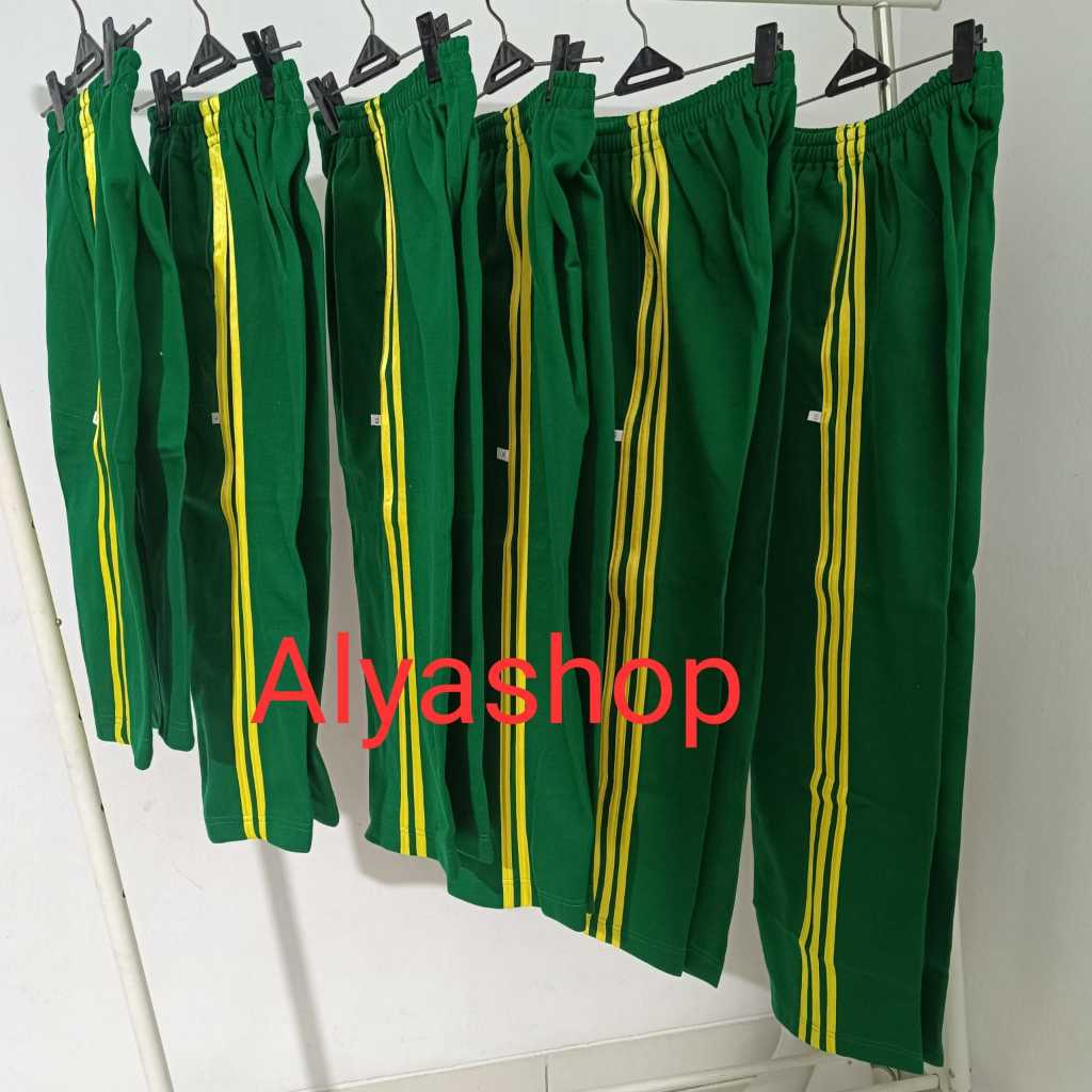 Celana Training  Hijau List Kuning SD, SMP, SMA Kaki Lurus Tanpa Ban