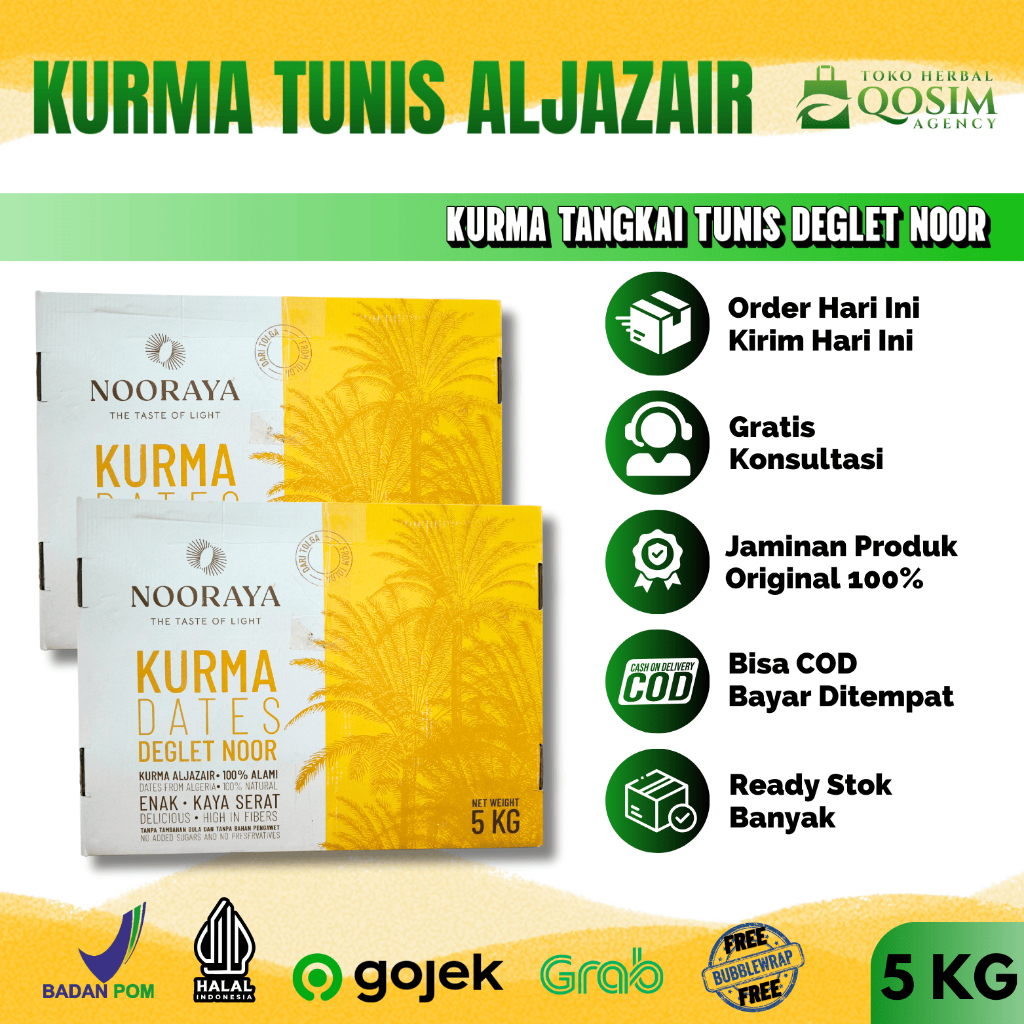 

Kurma Tunis 5Kg Deglet Noor Aljazair Kurma Tangkai Manis Kurma Kering