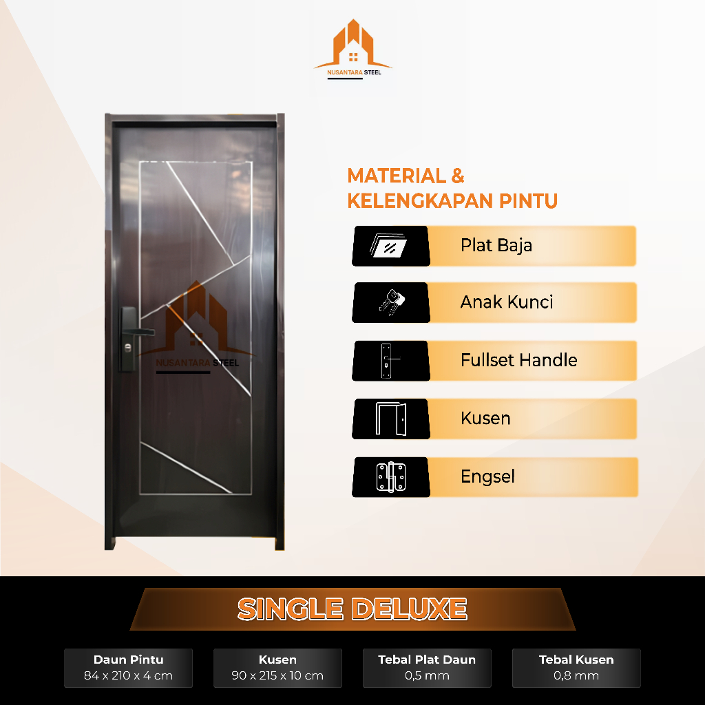 Baru Tbns - (Deluxe Single Series) Pintu Baja Single Lengkap / Pintu Utama / Kamar / Kamar Mandi