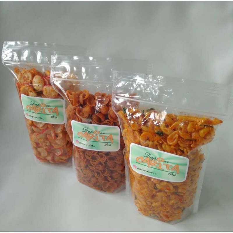 

Snack Kiloan, Usus pedas jeruk, seblak kering, makaroni cikruh, basreng