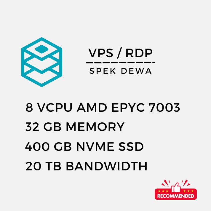RDP / VPS 8 CORE 32 GB RAM Full Garansi Full Administrator Bisa Diperpanjang Selamanya Windows VPS F