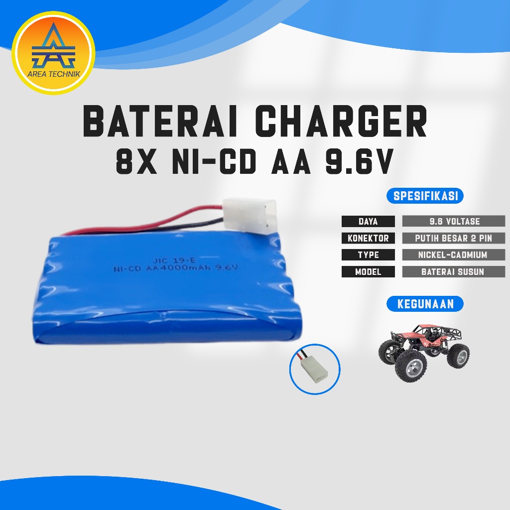 Baterai Mobil Remot/Baterai RC Type Ni-CD 8x AA 9.6V - 4000mAh Soket Tamiya 2 PIN