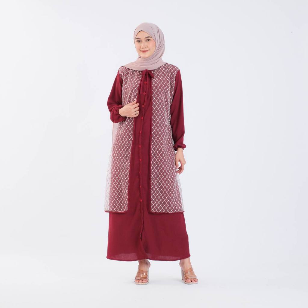 Baju Gamis Brokat Livia dress Pesta Kondangan Terbaru Gamis Mewah 2024 Gaun Brokat Pesta Mewah Polos