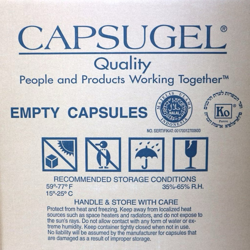 AZO1 Kapsul Kosong 00 / Cangkang Kapsul ukuran 00 Natural / Transparan Serbuk CAPSUGEL Halal