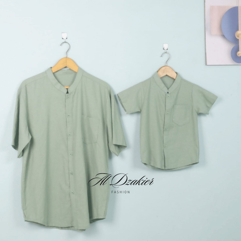 Baju Kemeja Koko Couple Ayah Dan Anak Laki Laki Katun Hijau mint