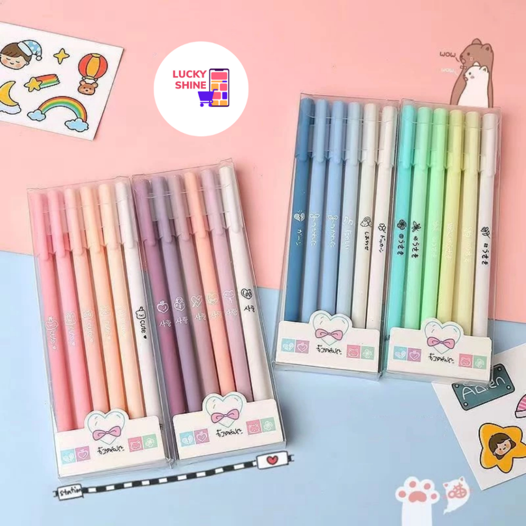 

LS 1 SET ISI 6 PCS PENA GEL MORANDI COLOR / PULPEN WARNA PASTEL LUCU AESTETHIC HITAM / PENA INK GEL