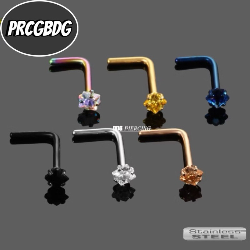 Anting Hidung Letter L zircon Persegi/ Anting hidung / Nose ring/ Nose ring L