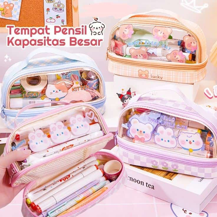 

Tempat Pensil Kartun Transparant Bear , Kotak Pensil Anak Estetik