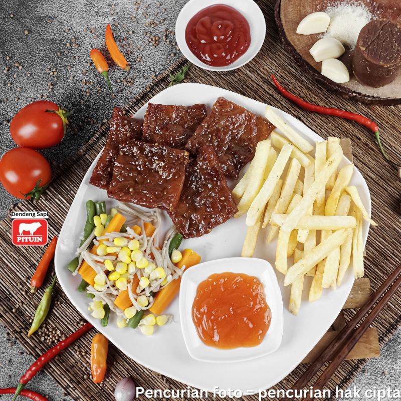 

Dendeng daging sapi 500g Premium (bersertifikat Halal) rasa original, enak, nikmat & bergizi tinggi.