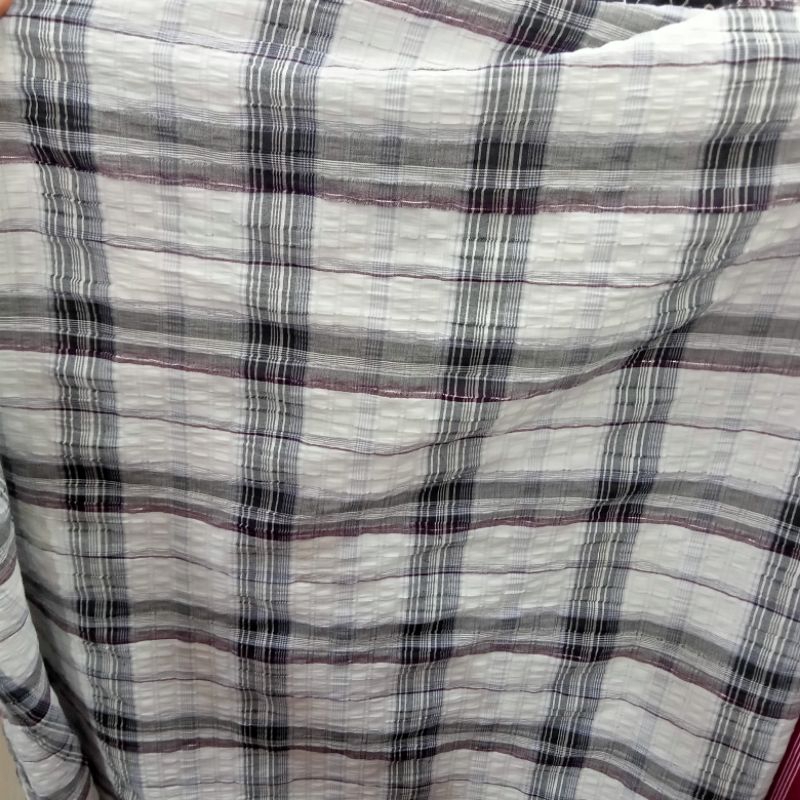 Kain - Kain Katun Motif - Kain Katun Crinkle Motif Kotak Import - Kain Meteran Pj | Harga Per Seteng