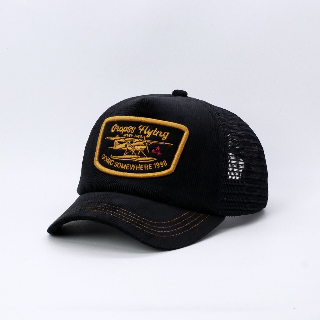 Cropss | Topi trucker topi jaring lidah pendek topi corduroy bordir cropss flying