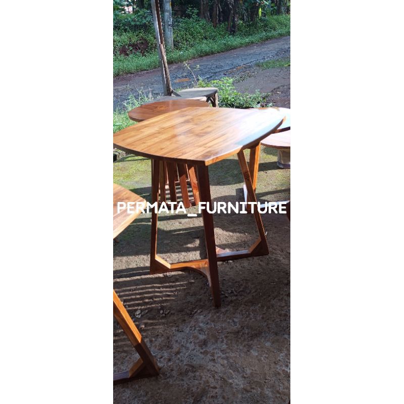 MEJA SANTAI MEJA KOPI MEJA TERAS KAKI V KAYU JATI