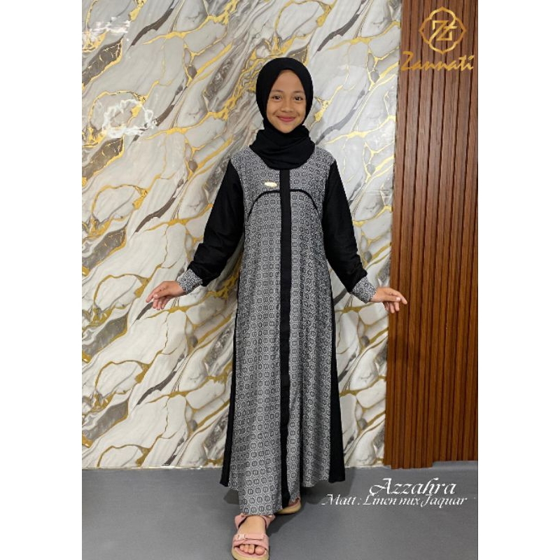 ZANNATI Gamis Muslim Anak Azzahra Linen mix Jaquar Gamis Kekinian Anak Tanggung