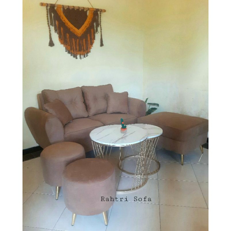 SOFA RETRO KAKI BESI GOLD PREMIUM