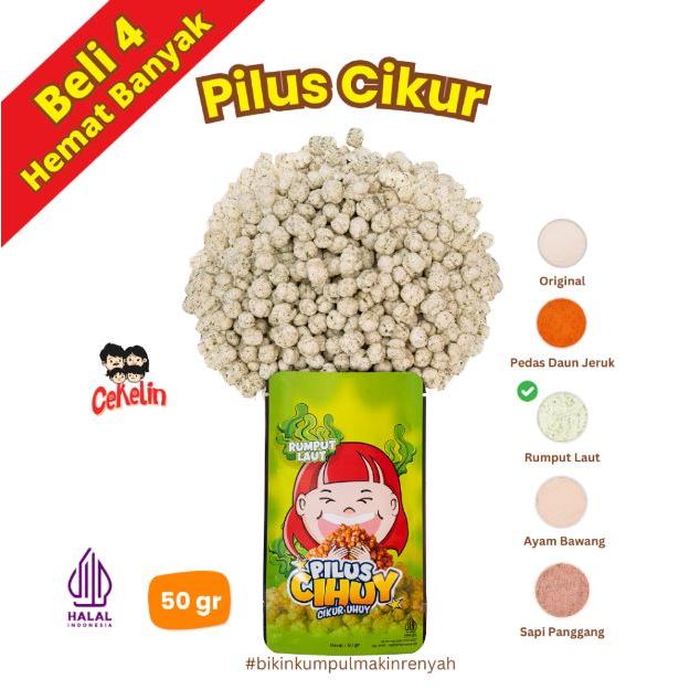 

Cemilan Viral Pilus Cihuy Rasa Rumput Laut (50gr)