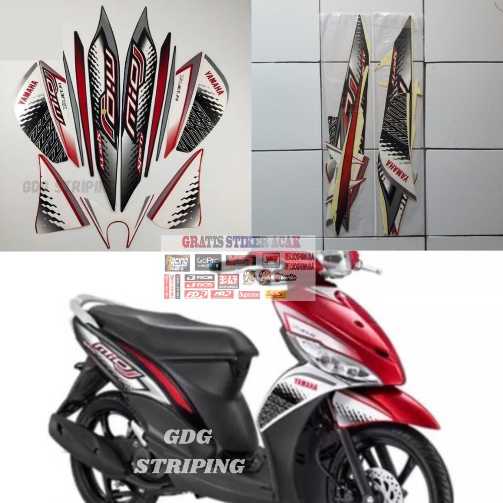 Striping Stiker Motor Yamaha Mio J 2013 2014 Putih Merah Murah