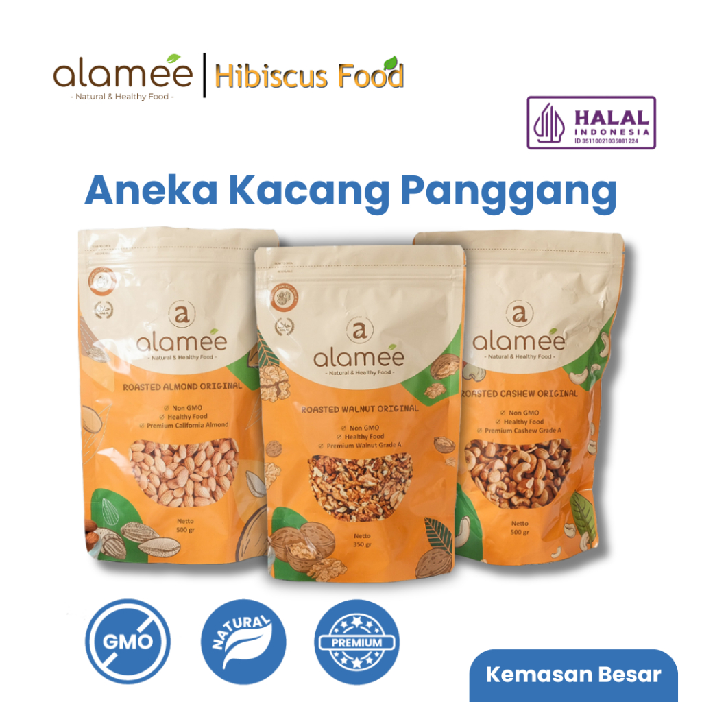 

Kacang Almond Almon Mede Walnut Pistachio Kupas Panggang Premium Roast Roasted Oven Siap Makan