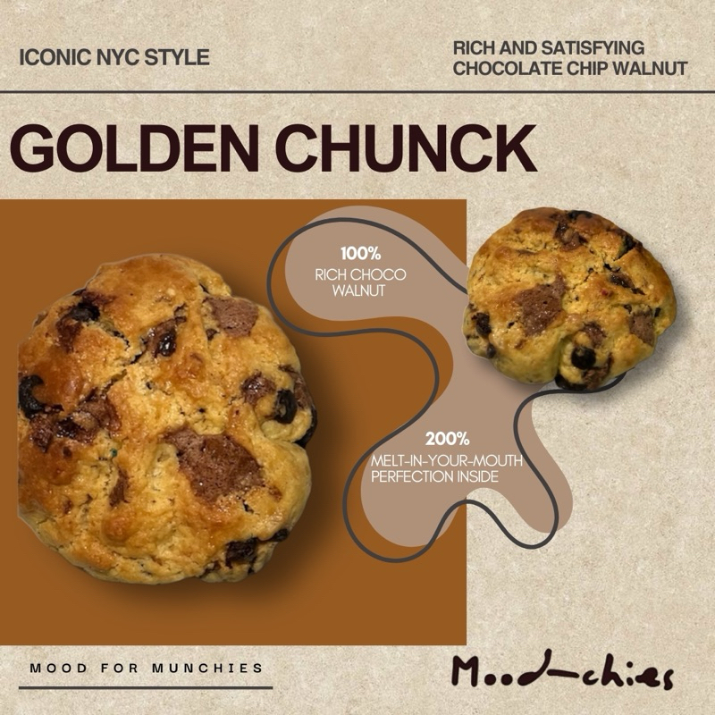 

Soft Thick Premium Cookie Mochi Chocolatechip Walnut NYC Levain Style Tebal Lumer Golden Chunck - Moodchies