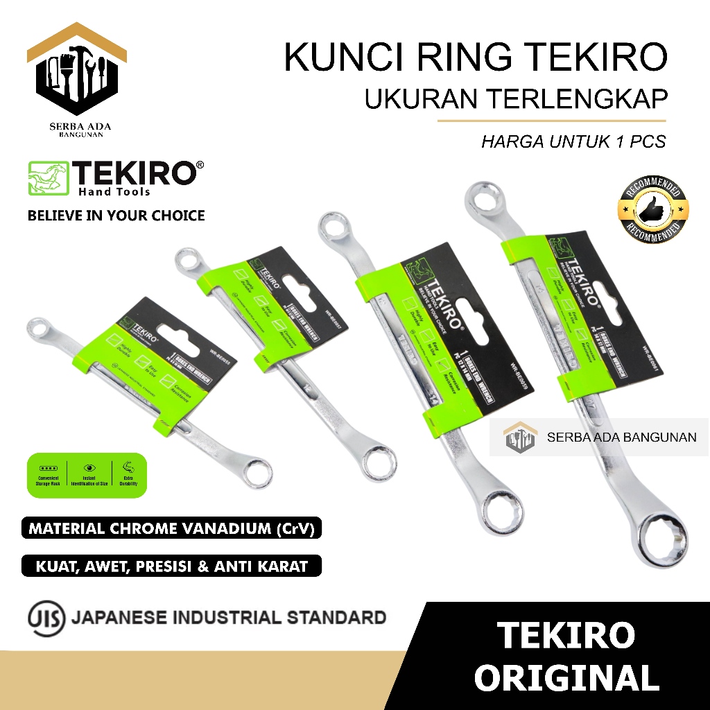 SAB Tekiro - Kunci Ring Pas Eceran Satuan 6 Mm - 19 Mm Komplit / Kunci Ring Tekiro 14x17 12x14 10x12