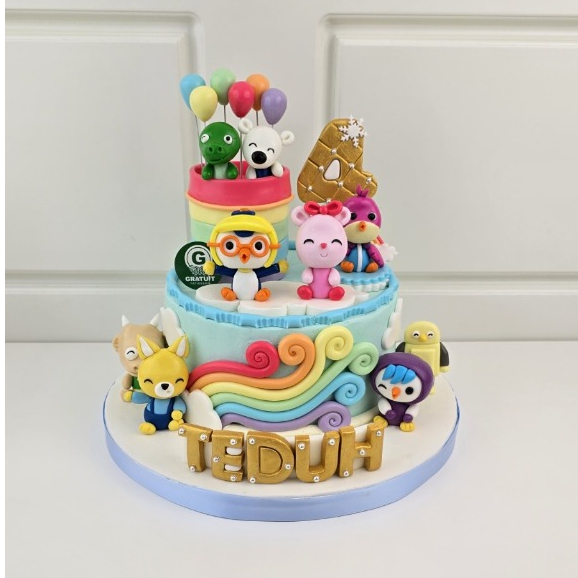 

CAKE TEMA PORORO FAMILY UK 15CM KUE ULANG TAHUN CUSTOME